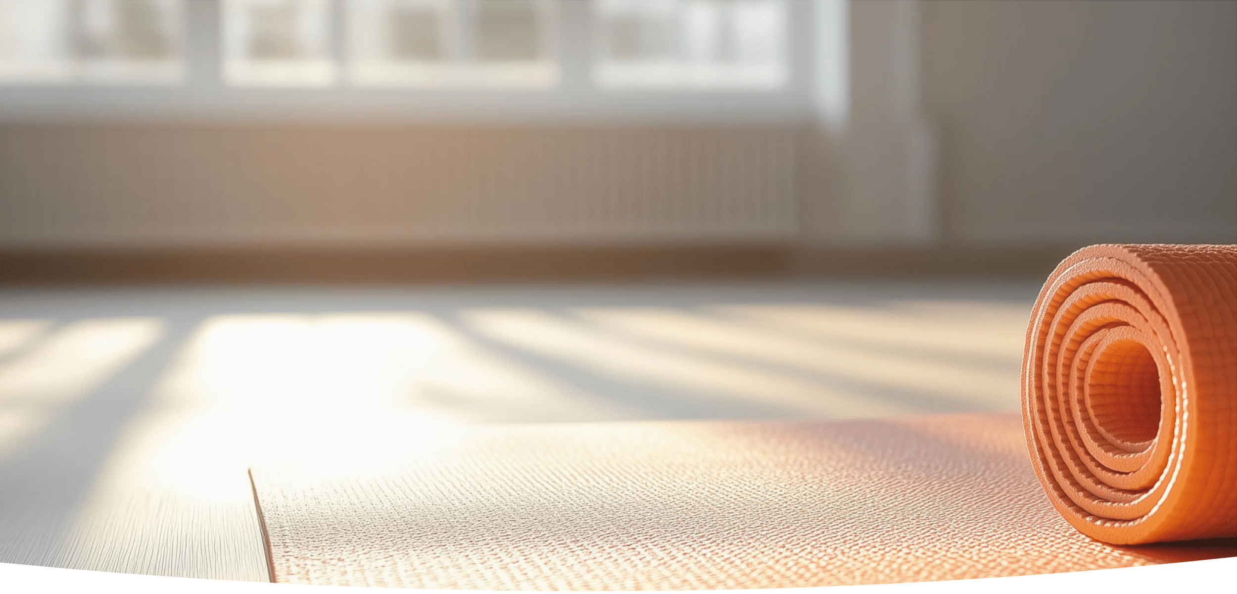 Banner for the course "Integrating Yoga into Mental Health Recovery & Prevention" with subtitle "Best Practices for Therapists, Clinicians and Caregivers." Soft grey and cream background with a simple, with an orange yoga mat, calming nature-inspired design.