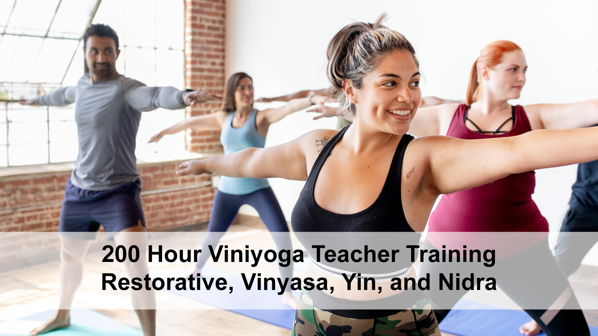 A variety of people doing yoga in 200 Hour Viniyoga training
