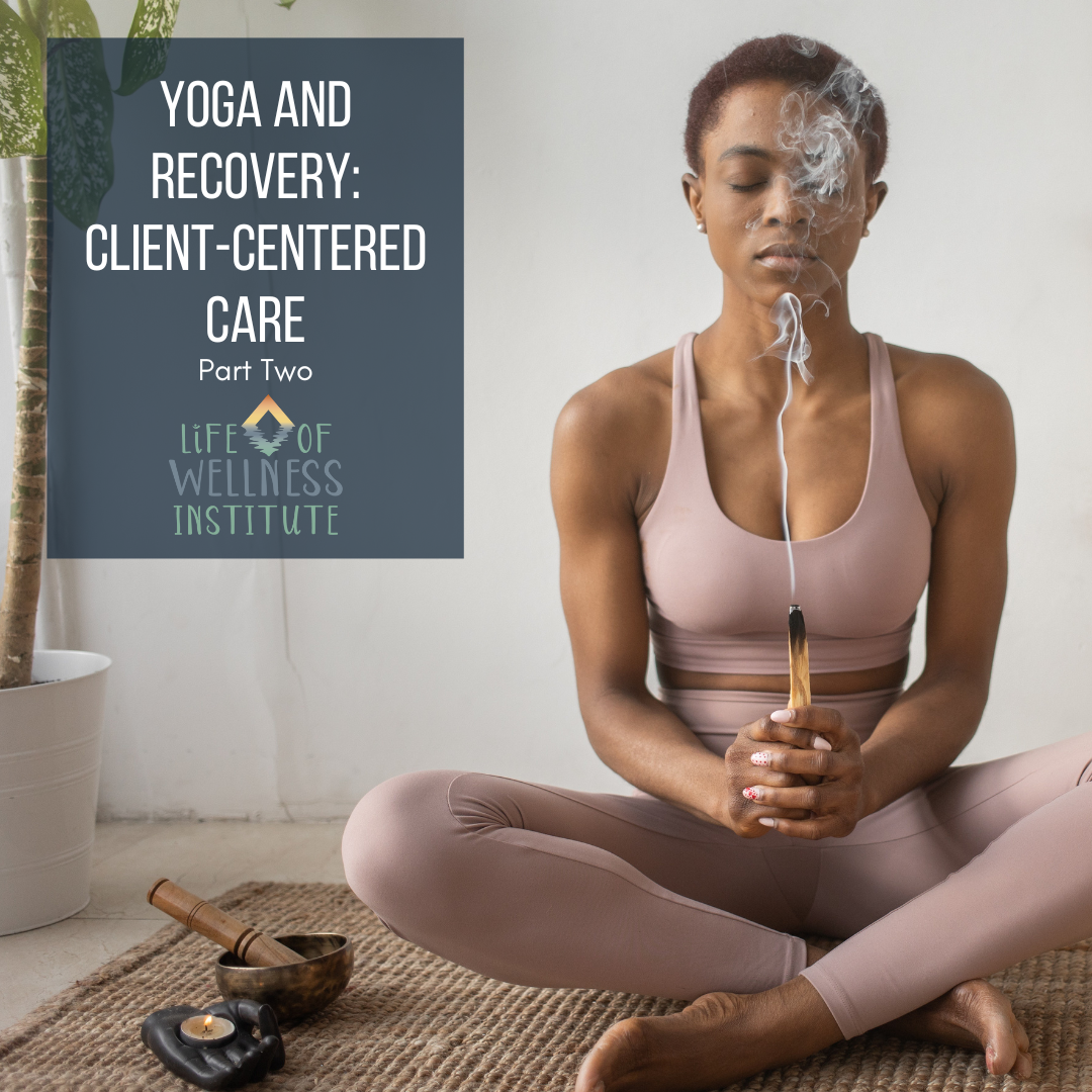 A yogi seated in meditation, with a piece of wood gently smoking in her hands. Representing client-centered care.